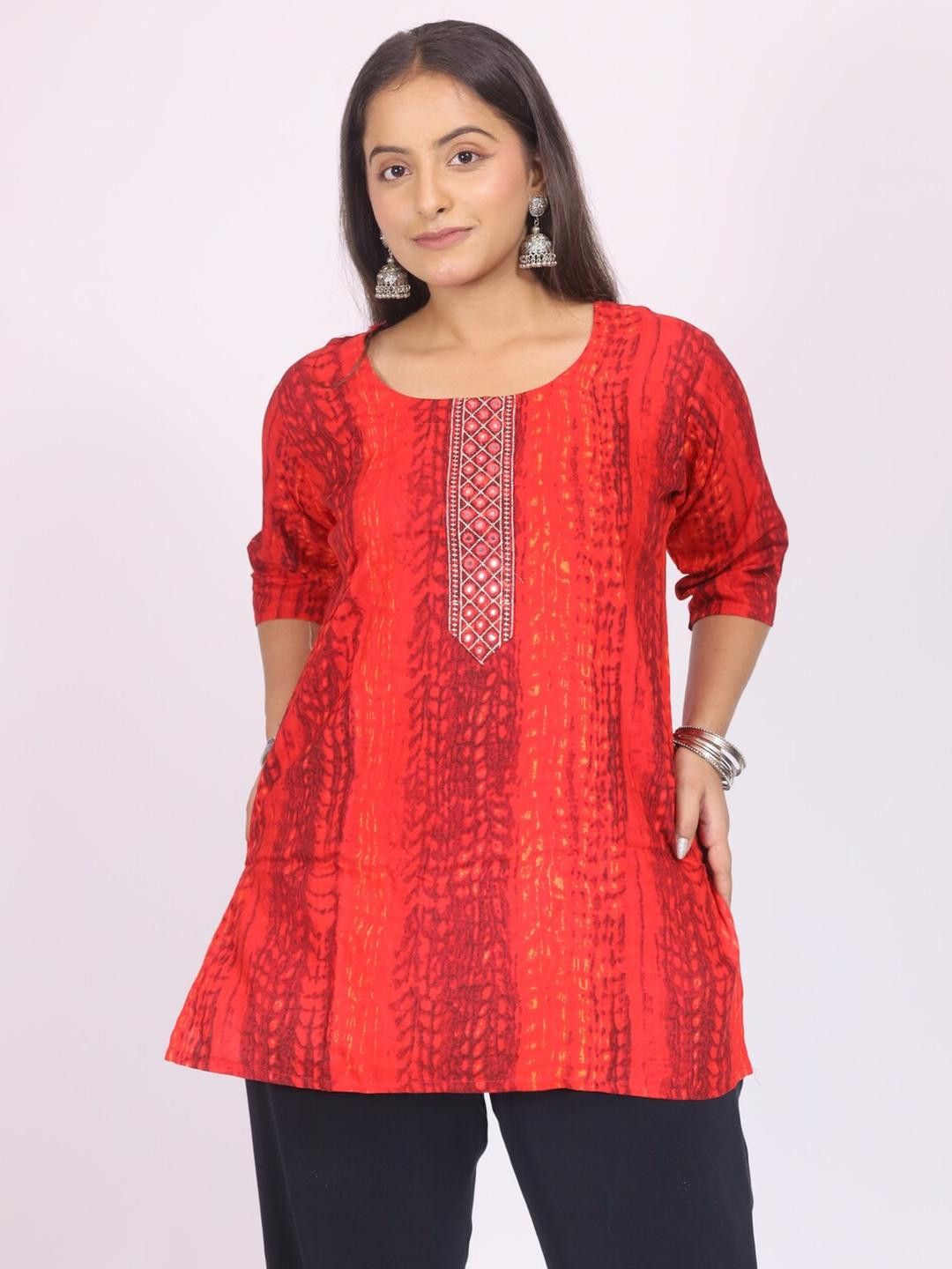 MODFUSE Women Red Viscose Rayon Printed Kurti