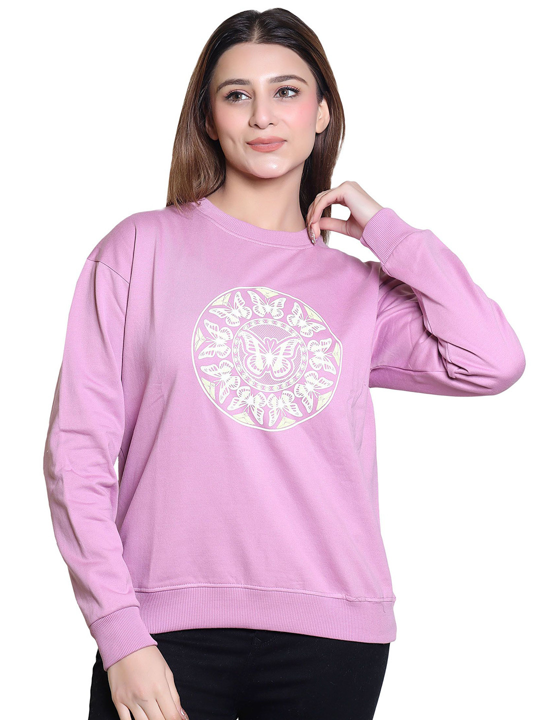 FIRST SLEEP Women Graphic Printed Round Neck Pullover Sweatshirt