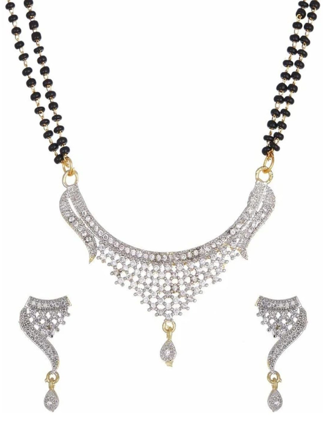 Raghav American Diamond Studded & Beaded Mangalsutra With Earrings