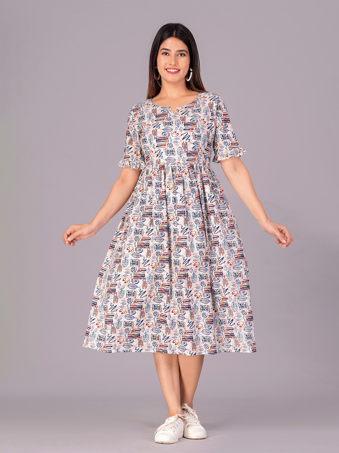 Asifarheen Women Cotton Floral Printed A-Line Dress