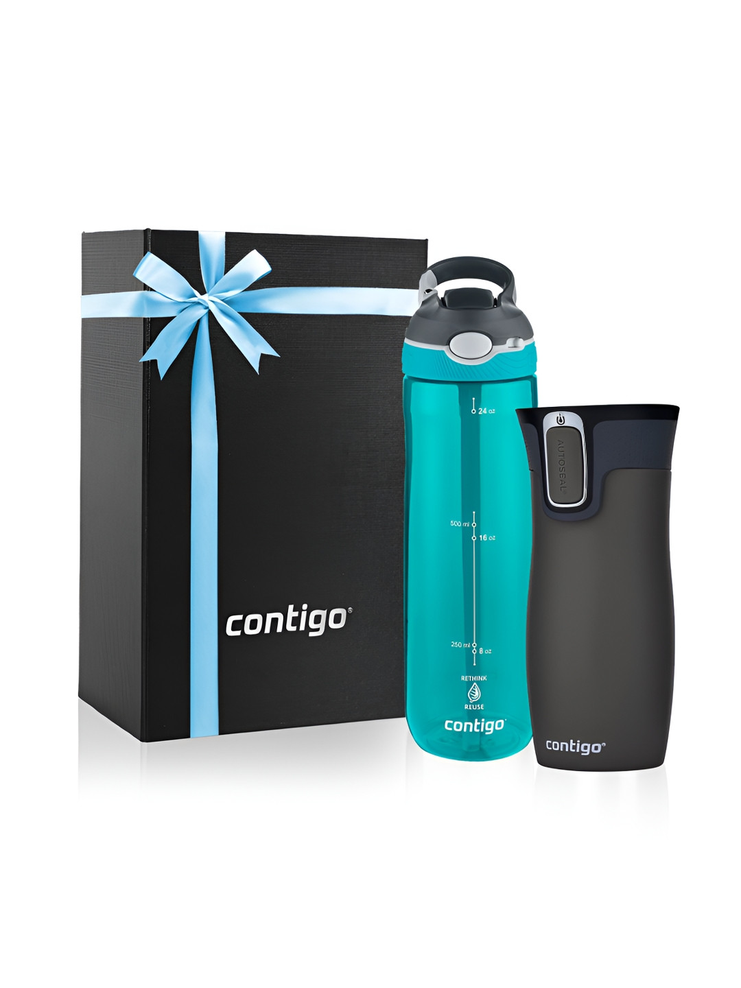 Contigo Black & Blue 2 Pcs Solid Stainless Steel Travel Mug & Water Bottle Diwali Gift Set