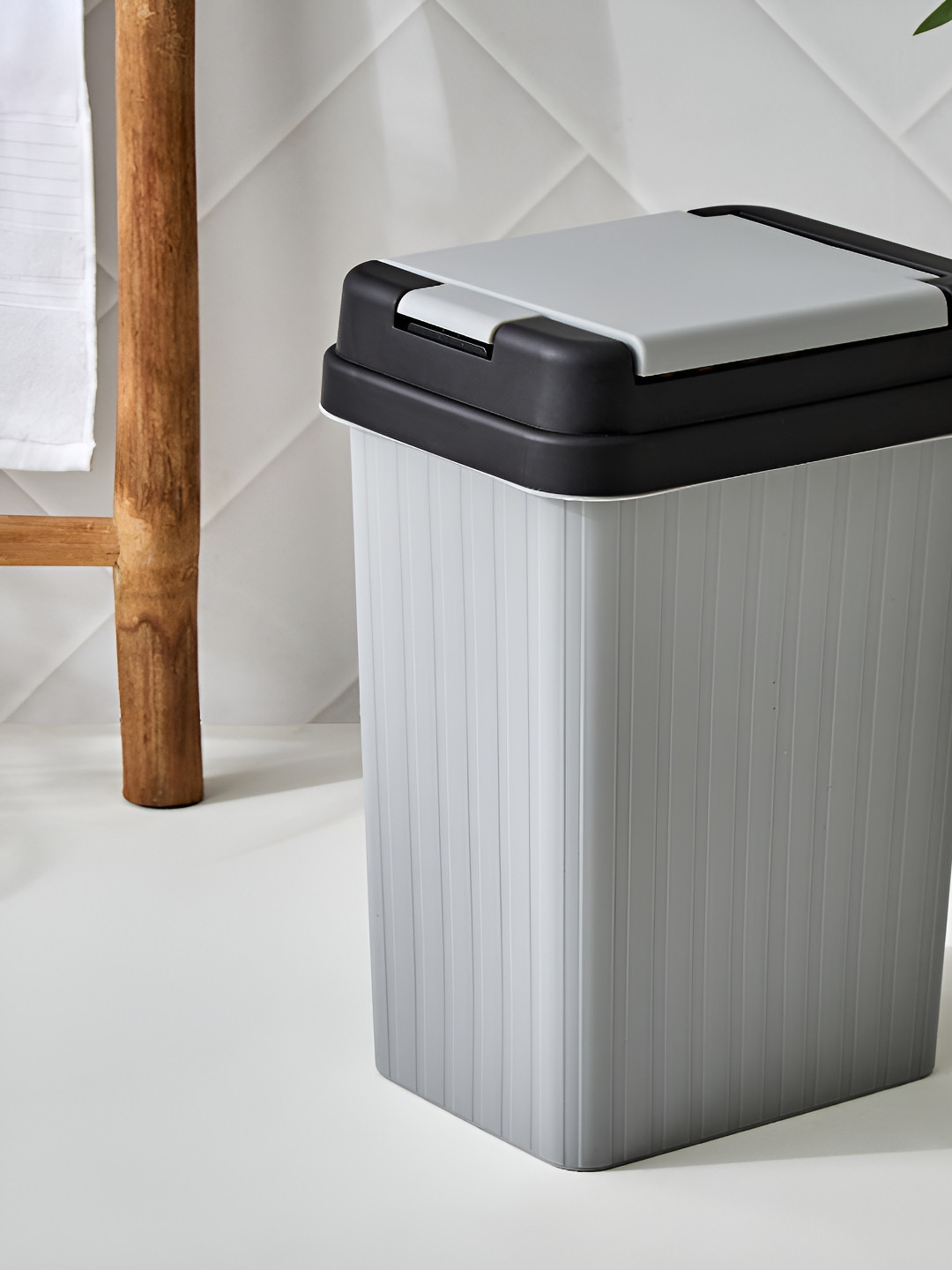 Home Centre Sedona Mirage Grey & Black Flip Up Lid Waste Bin - 8 L