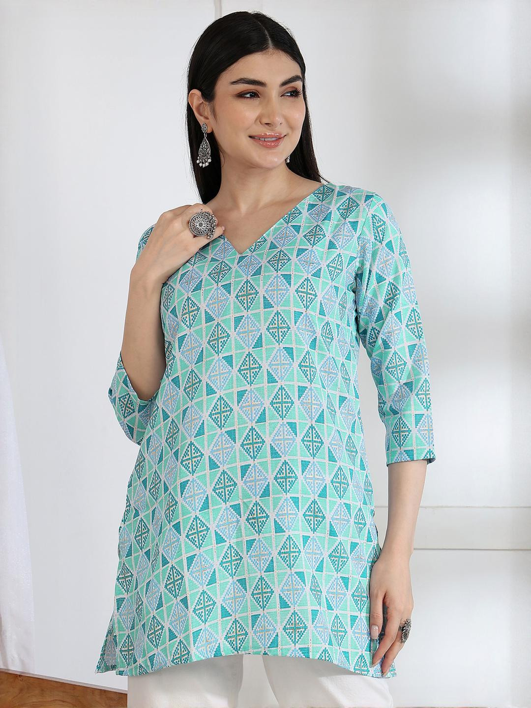 Moda Rapido Women Teal Cotton Blend  Kurtis