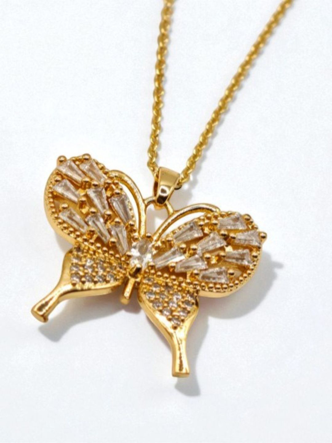 SAPRAA TRENDS Stainless Steel Gold Plated American Diamond Contemporary Pendant & Chain