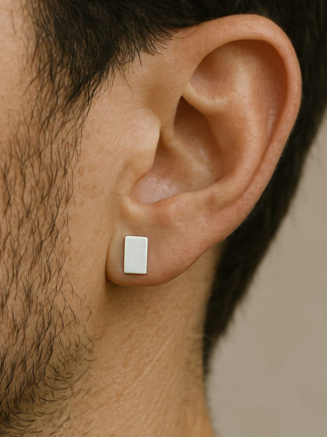 Goldnera Men 925 Sterling Silver Plated Rectangle Shaped Stud
