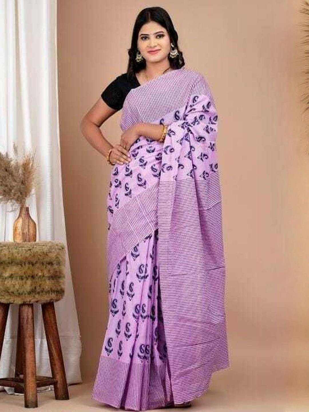 Pinkcity Trade World Jaipuri Hand Block Print pure cotton saree