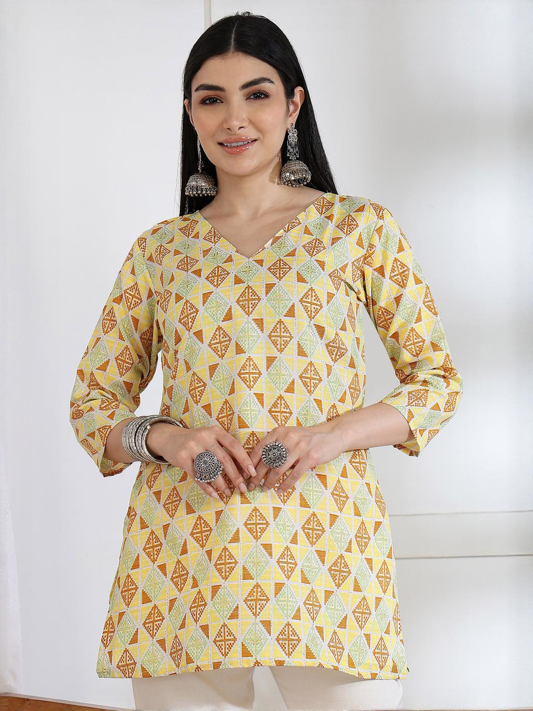 Moda Rapido Women Mustard Cotton Blend  Kurtis