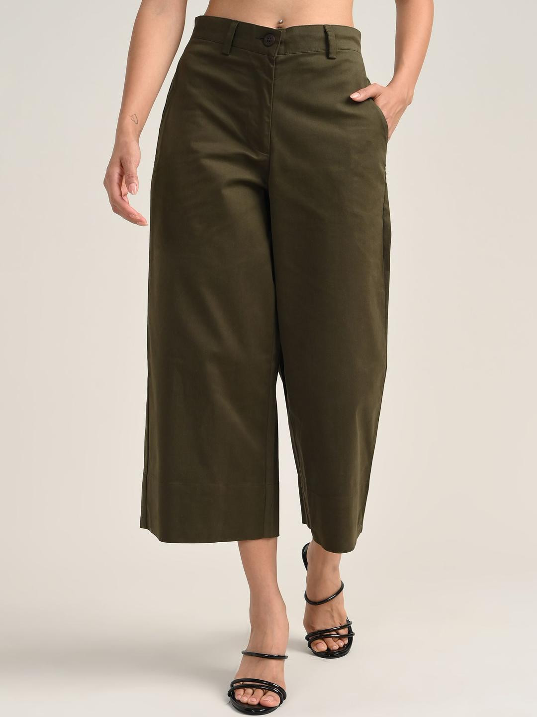 Saltpetre Women  Olive Wide-Leg Cropped Chinos