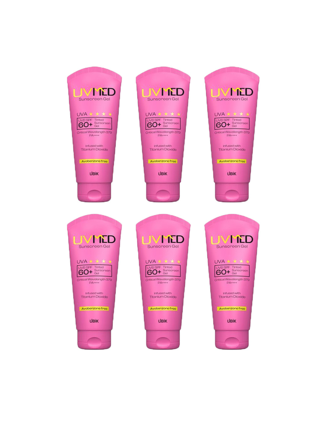 UVMED Set Of 6 Tinted Sunscreen Gel SPF 60+ PA++++ - 50 g Each