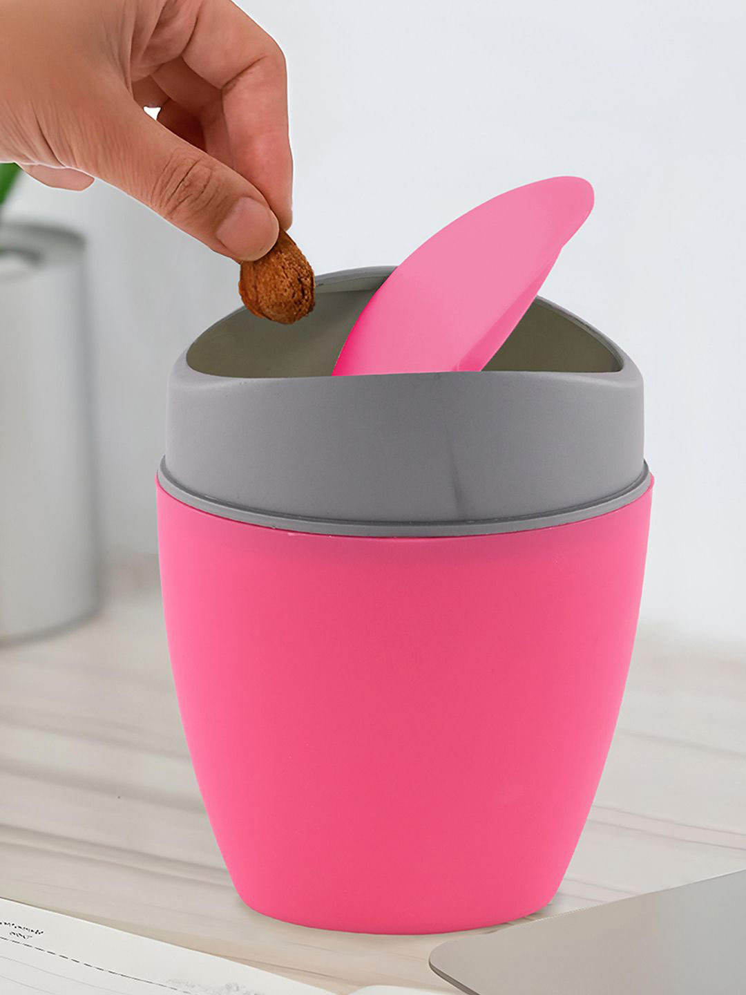 Kuber Industries Pink & Grey Table Mini Dustbin-2.5 L