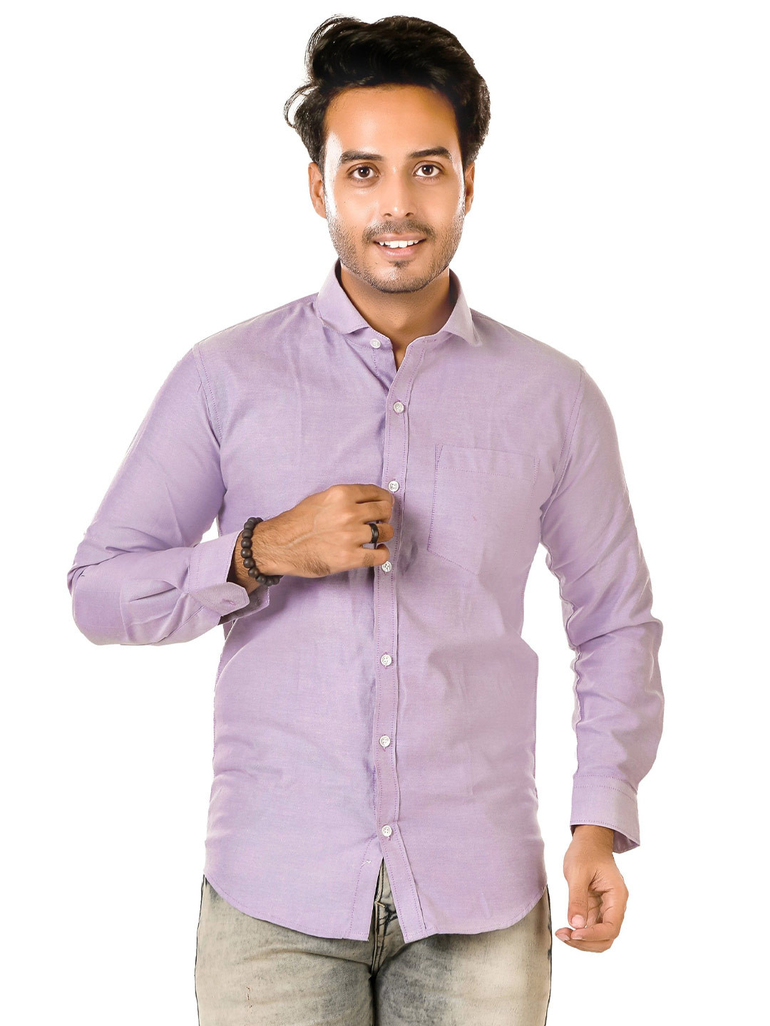 LUXURY BY LAMIS Men Standard Slim Fit Solid Spread Collar Cotton Casual Shirt