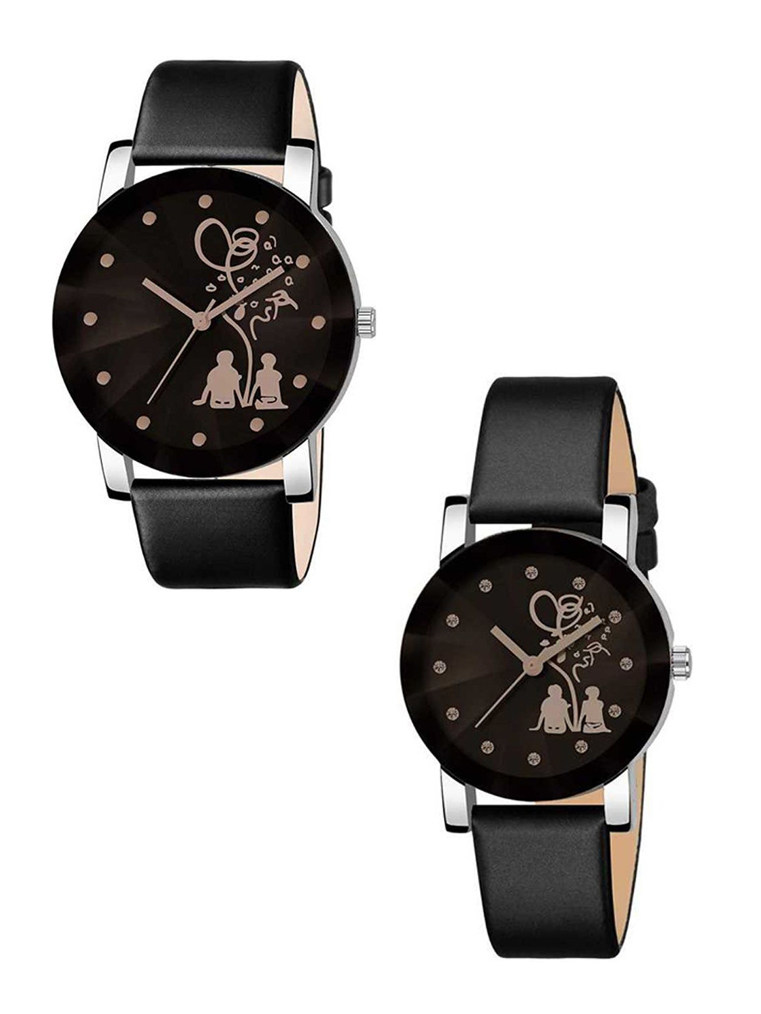 Miss Perfect Unisex Pack Of 2 Printed Dial & Leather Straps Analogue Watch Cy37