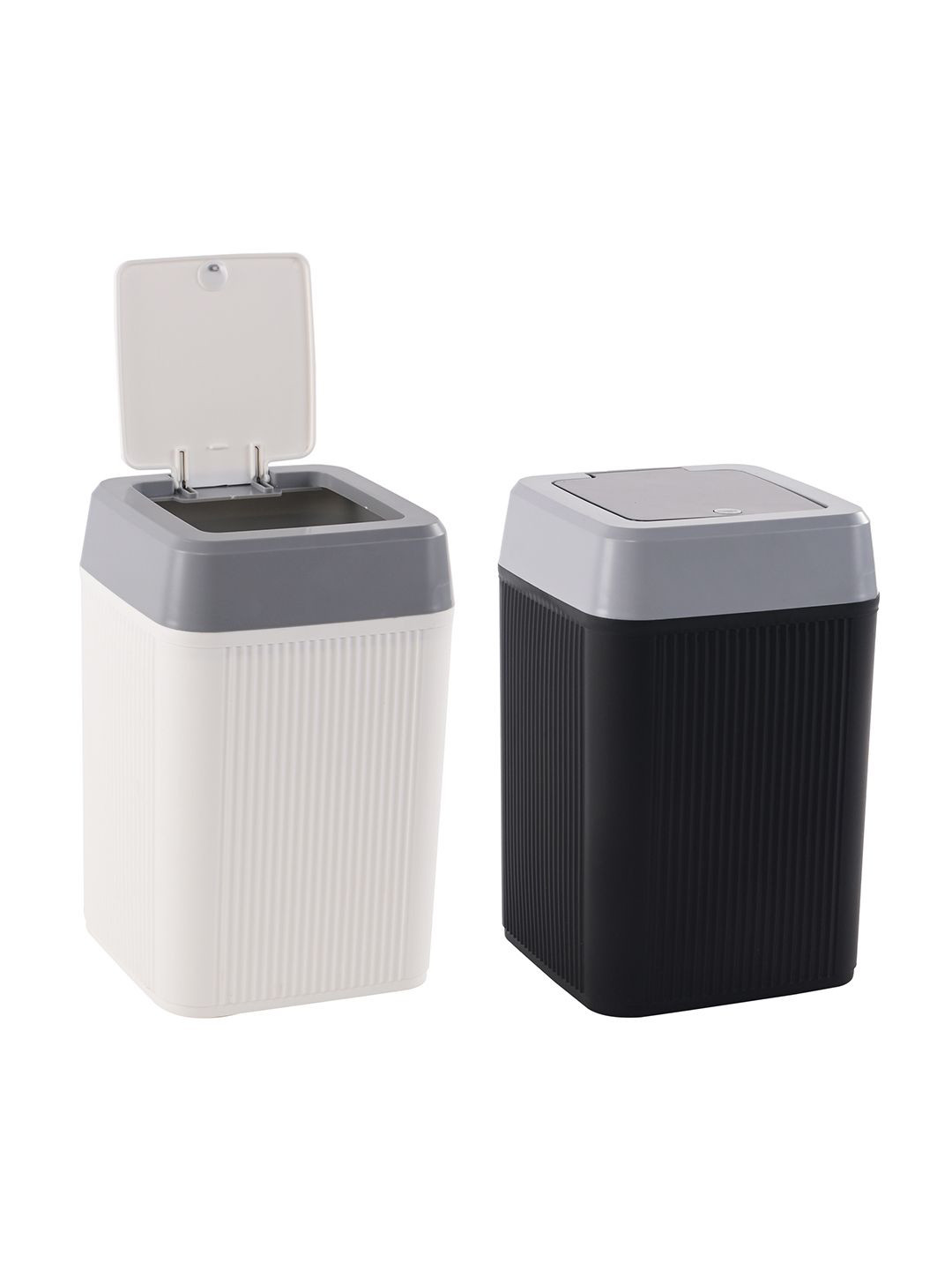 Kuber Industries 2-Pcs White & Black One Press Open Lid Dustbin10L