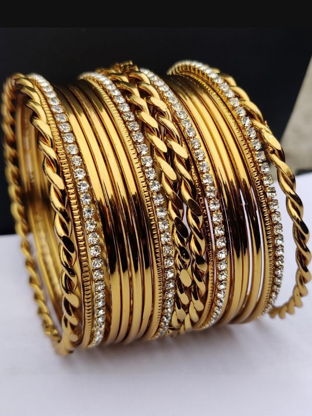 Navjai Metal Women Gold-plated Rhinestone Traditional Bangle Set