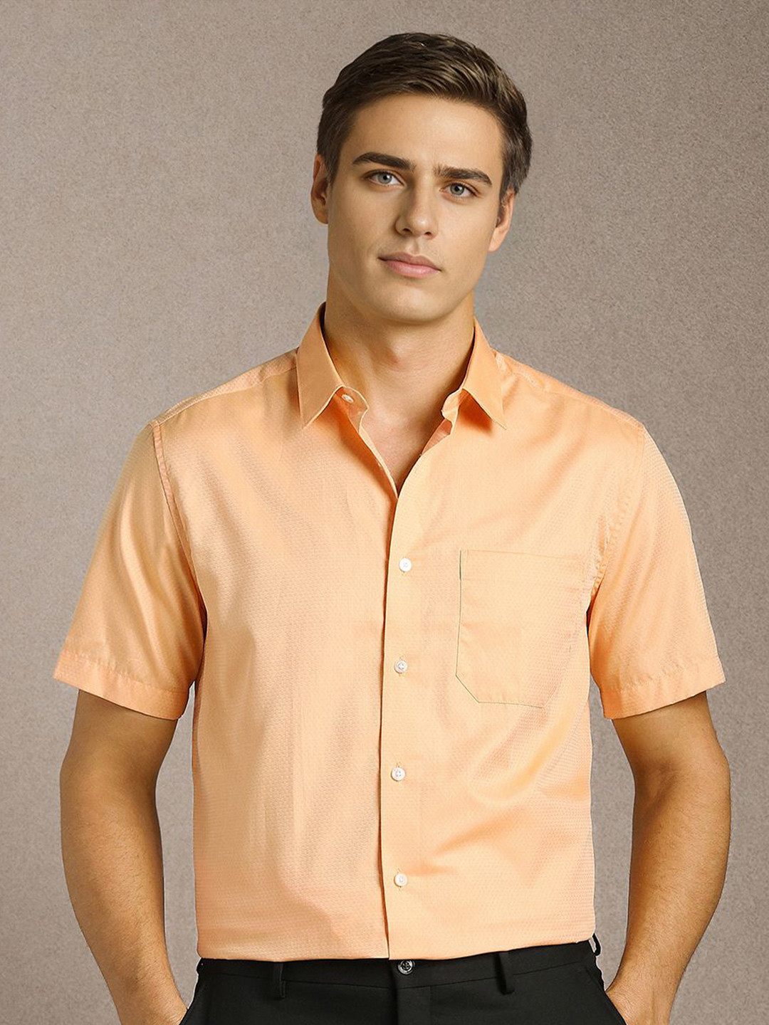 Louis Philippe Textured Spread Collar Pure Cotton Shirt