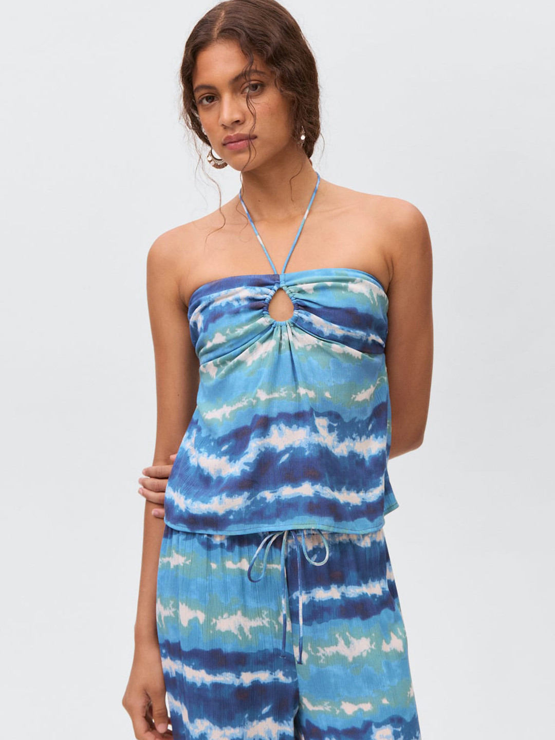 MANGO Tie & Dye Halter Neck Strapless Top