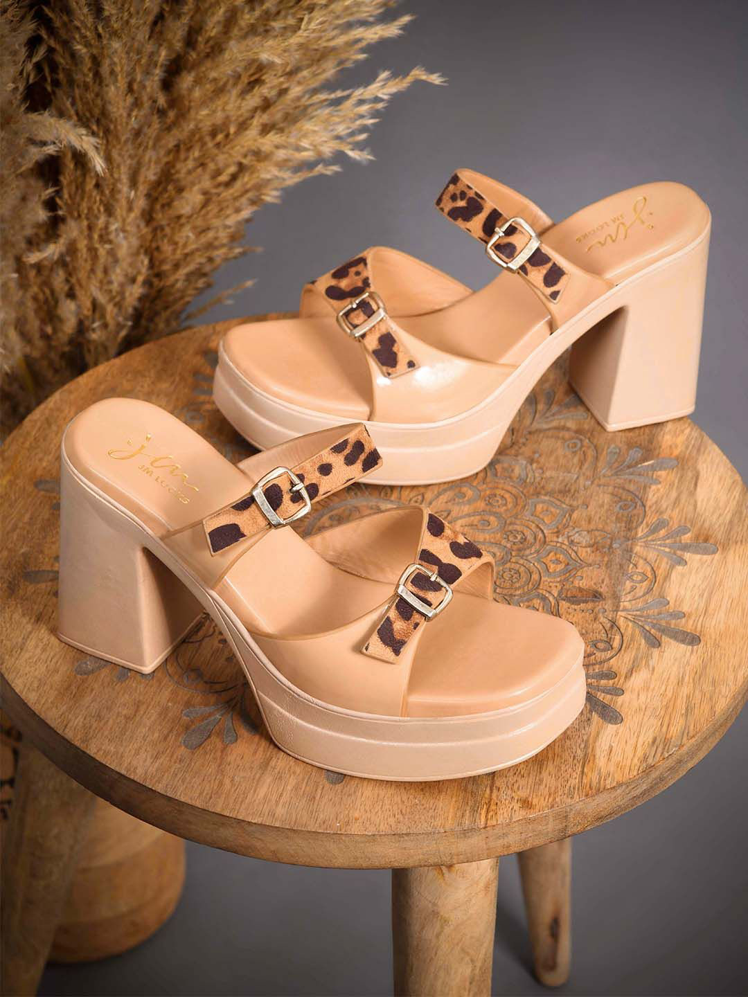 JM Looks Women Chunky Block Heels Dual Strap Party Sandals with Platform Base for Women