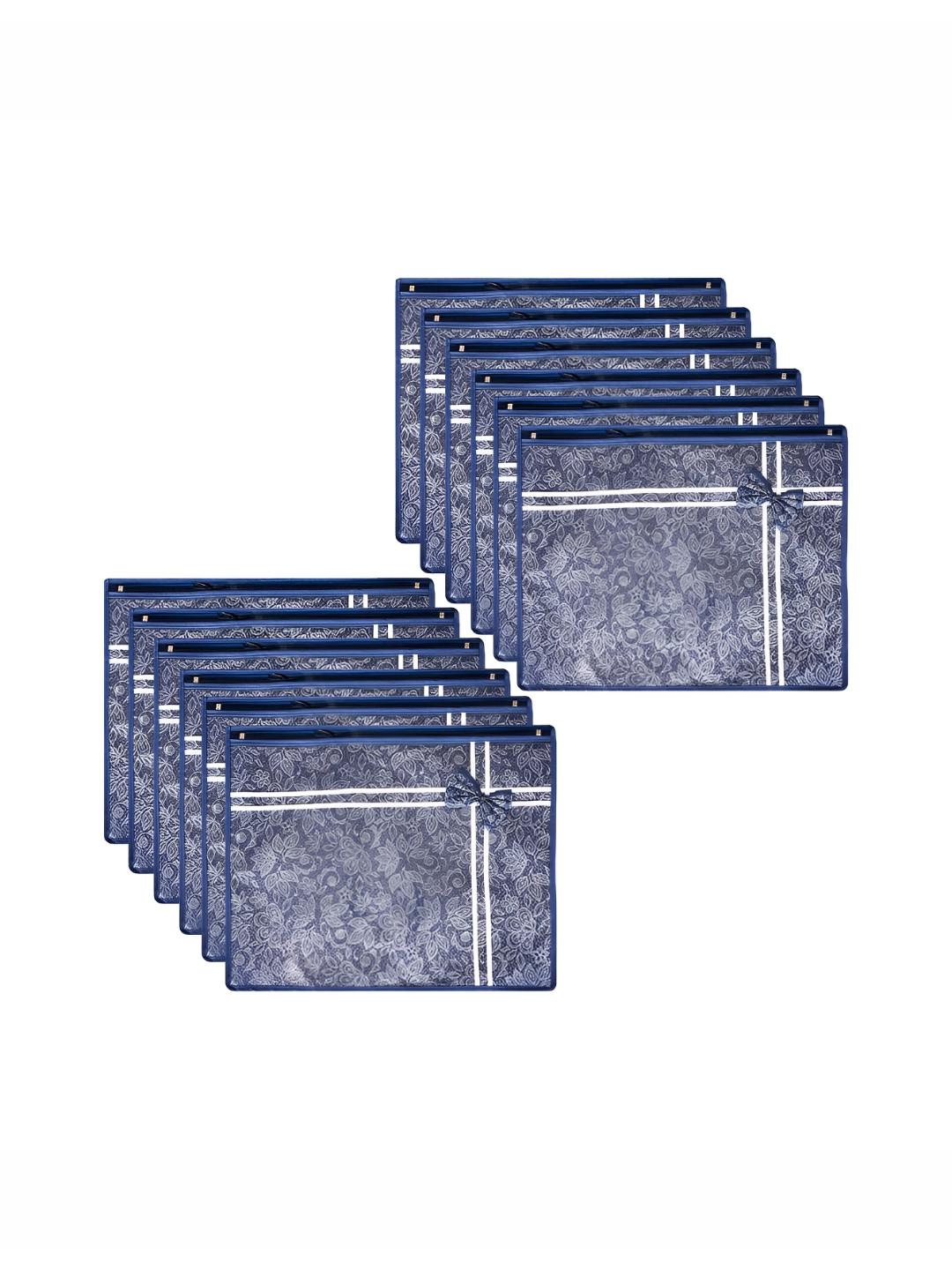 Aura Navy Blue & White 12 Pieces Printed Drawer Organisers With Flower Top Visible Window