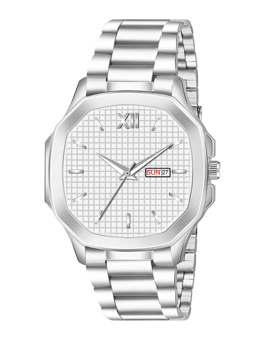 FROZIL Men Patterned Dial & Stainless Steel Straps Analogue Watch ARABIC SILVER