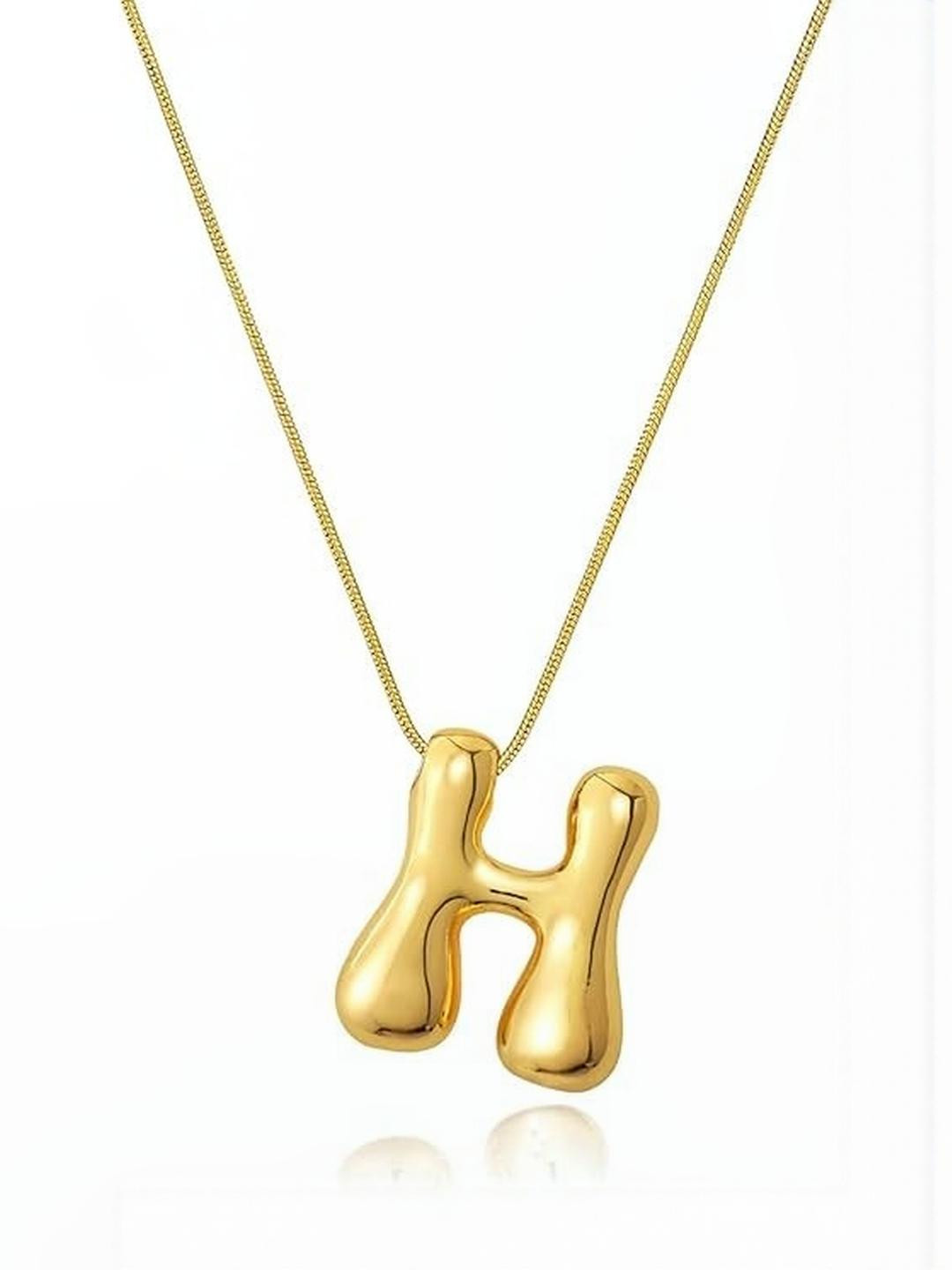 ARISTAL Jewellery Unisex Gold-Plated Letter H Pendant Stainless Steel Chain