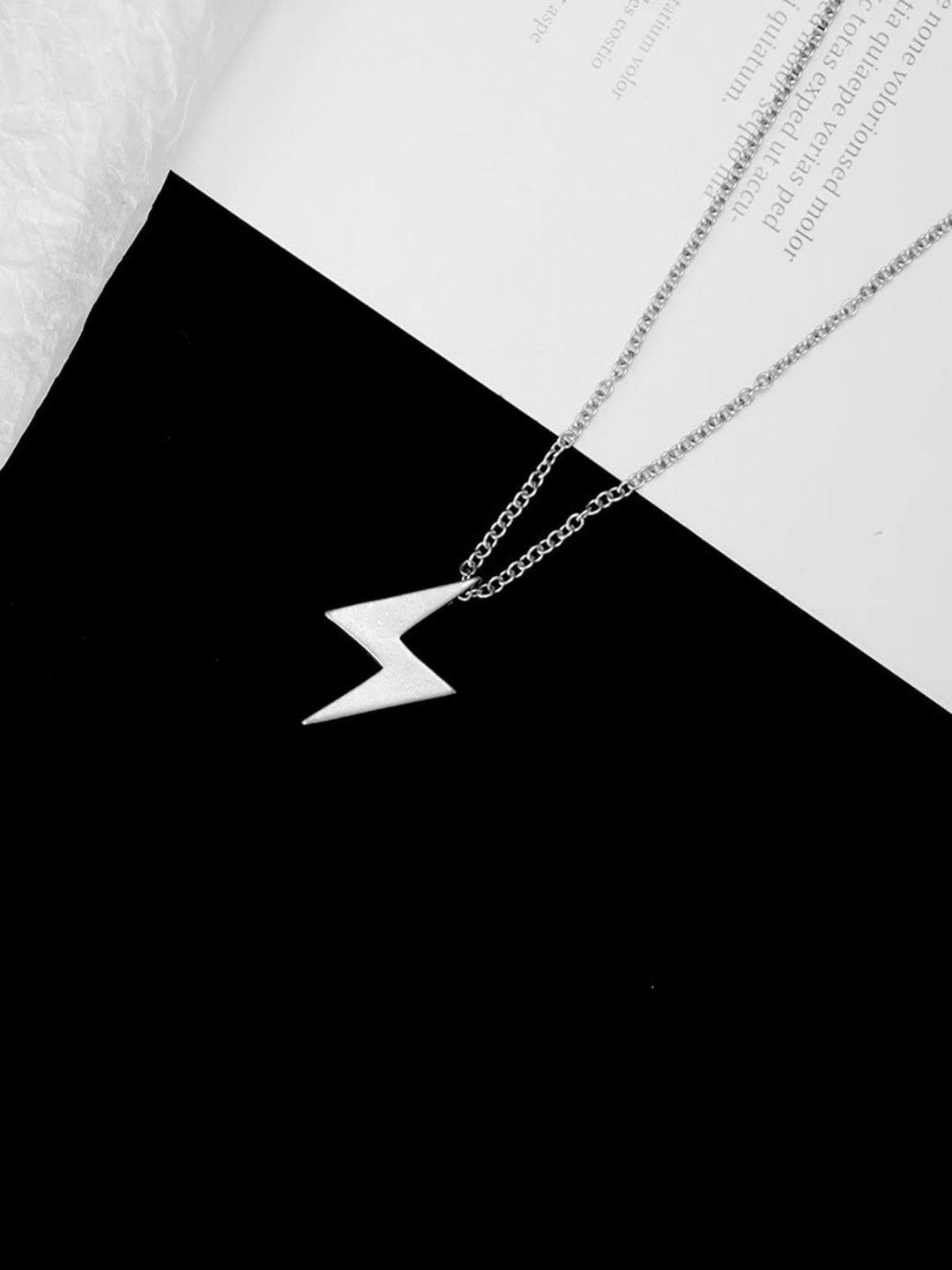 Tustrion Unisex Silver-Plated Lightning Bolt Quirky Pendant With Chain