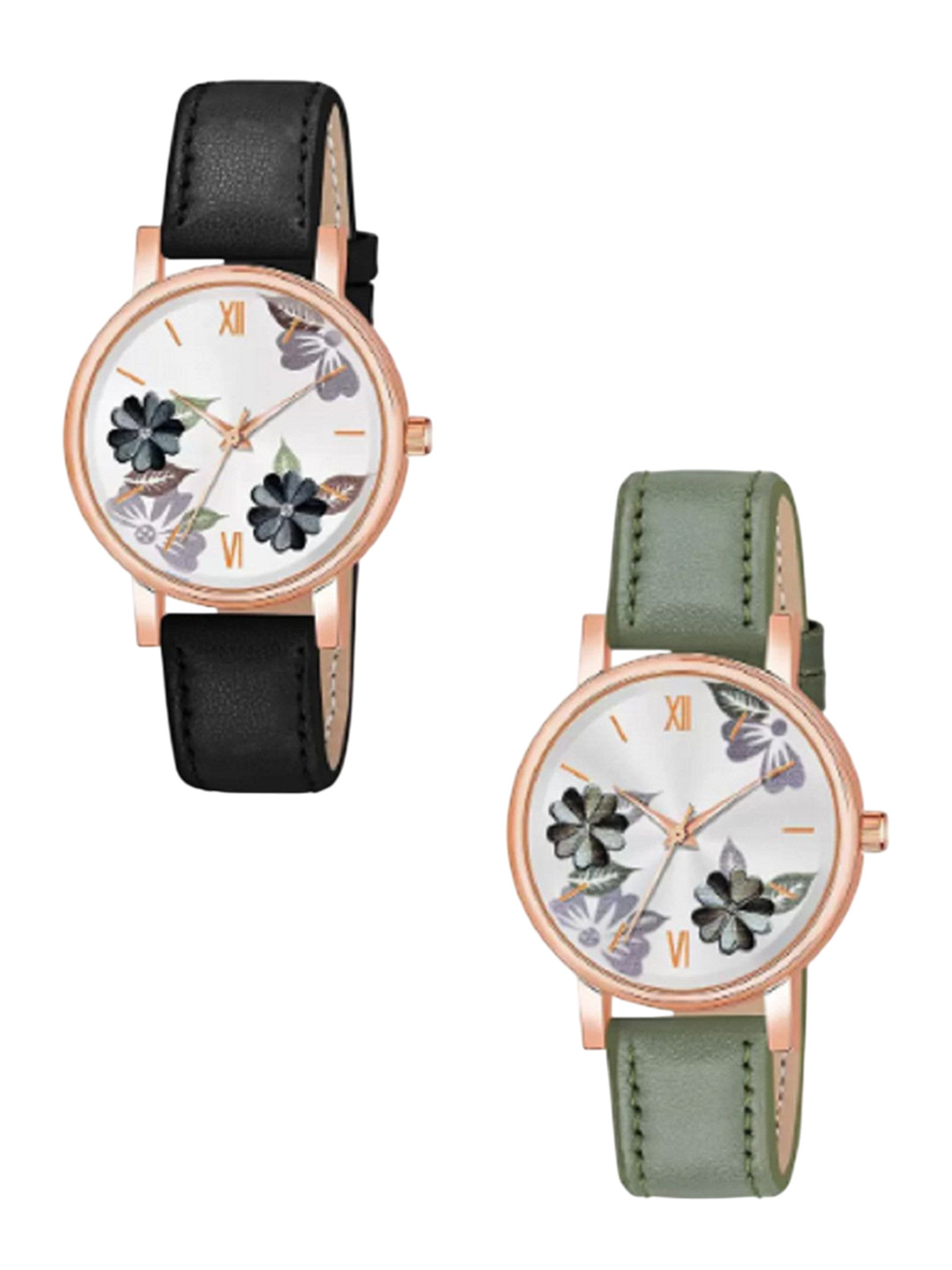 Miss Perfect Women Pack Of 2 Printed Dial & Leather Straps Analogue Watches LJ472