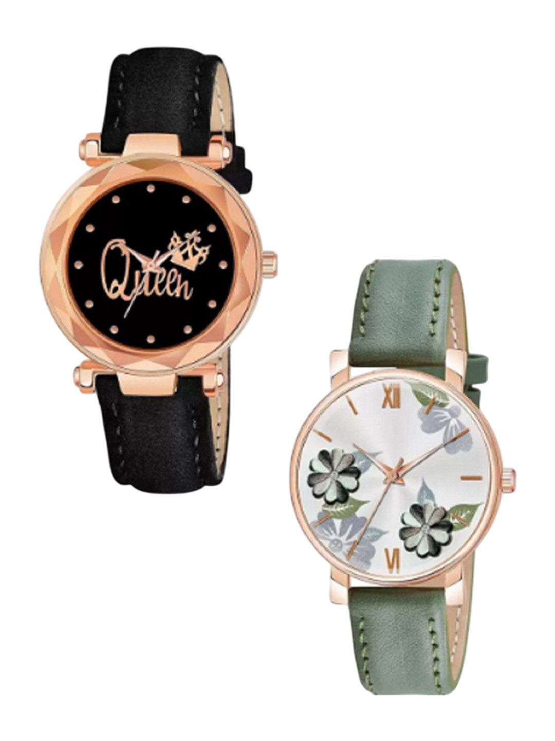 Miss Perfect Unisex Pack of 2 Printed Dial & Leather Straps Analogue Watch LJ221