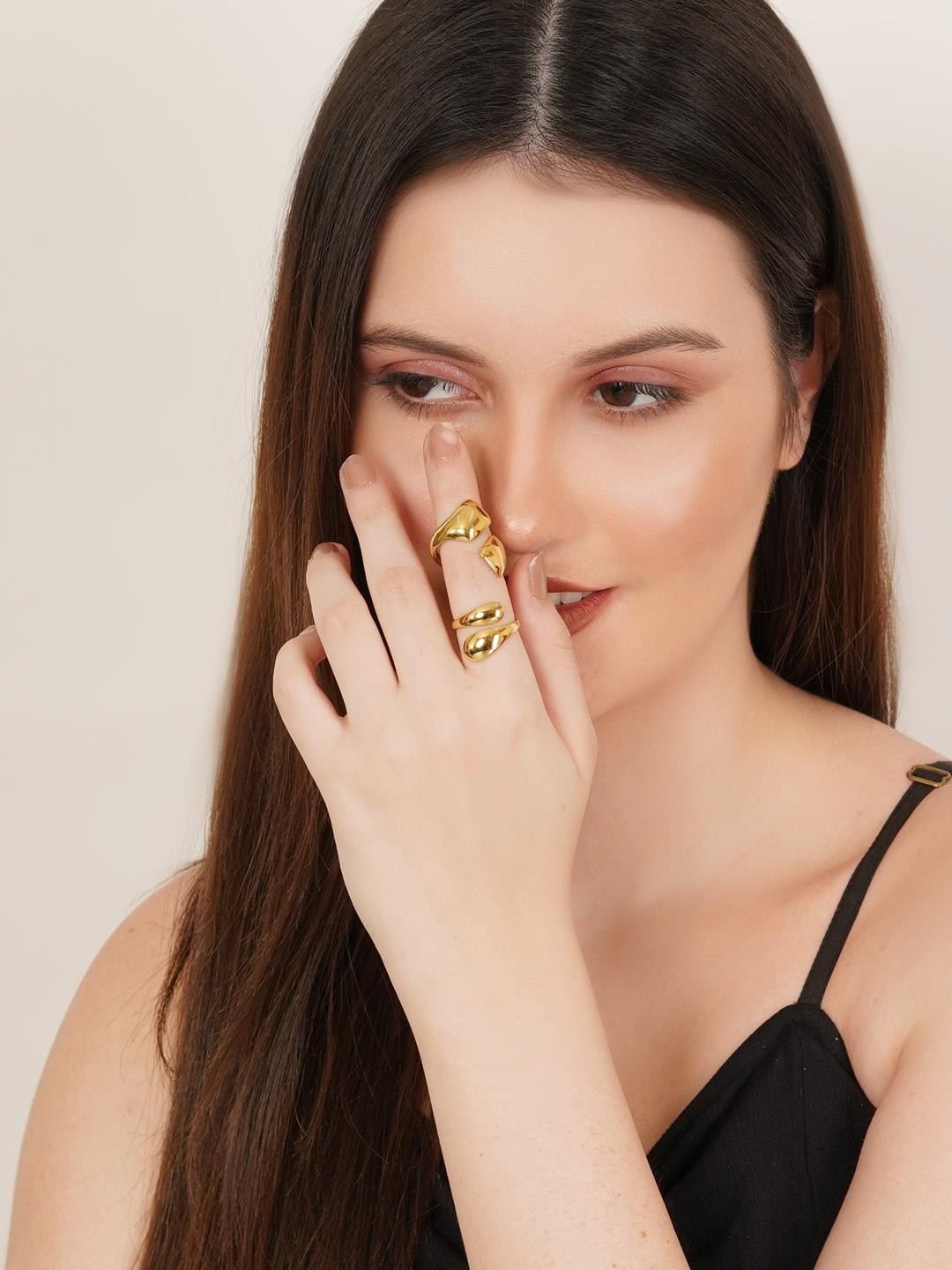 MILLER 2 Pcs Anti Tarnish Gold Plated Ring For Women