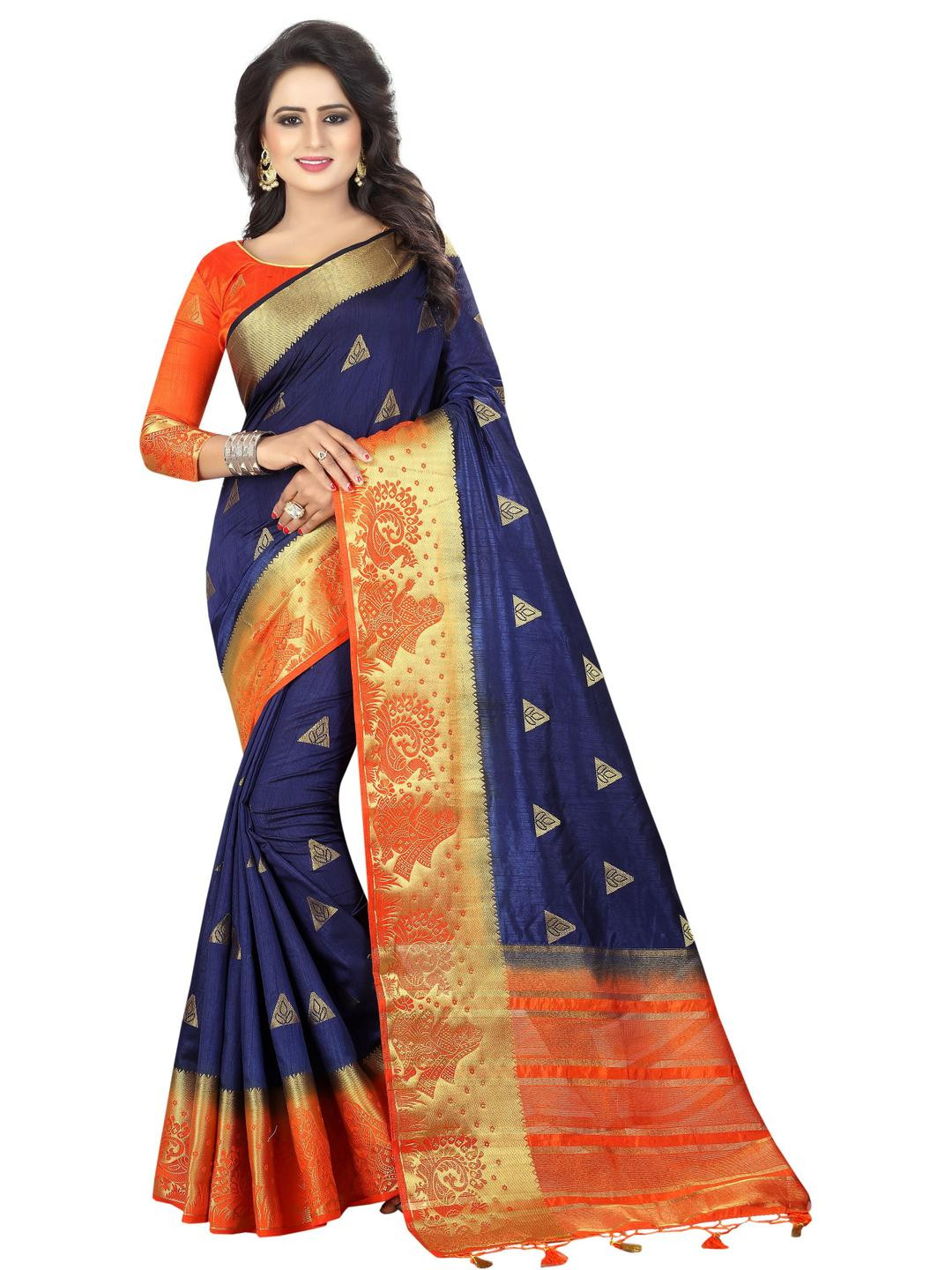 SAARAH Blue Art Silk Kanjeevaram Sarees