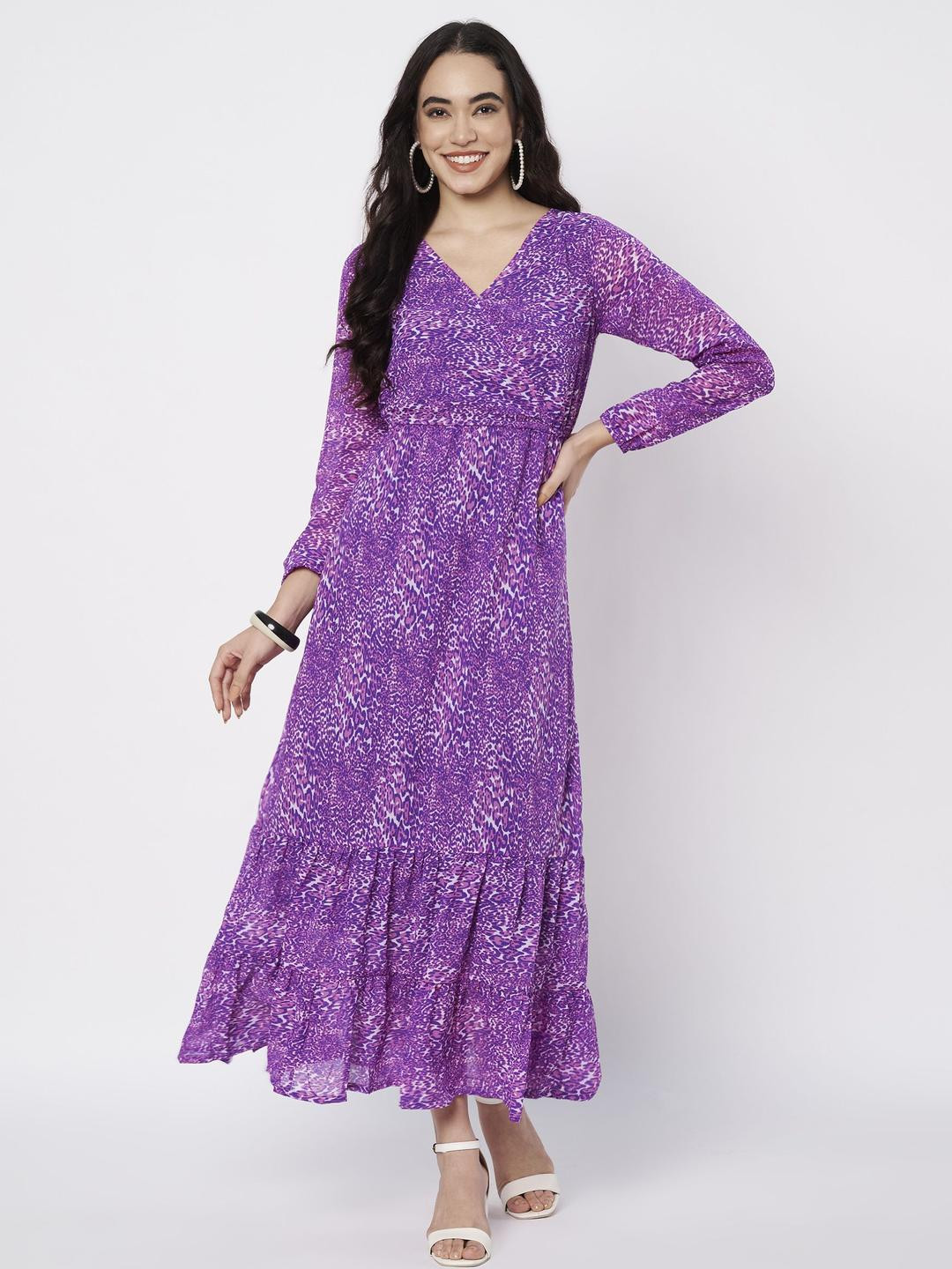 HELLO DESIGN Women Abstract Printed Georgette A-Line Maxi Dress