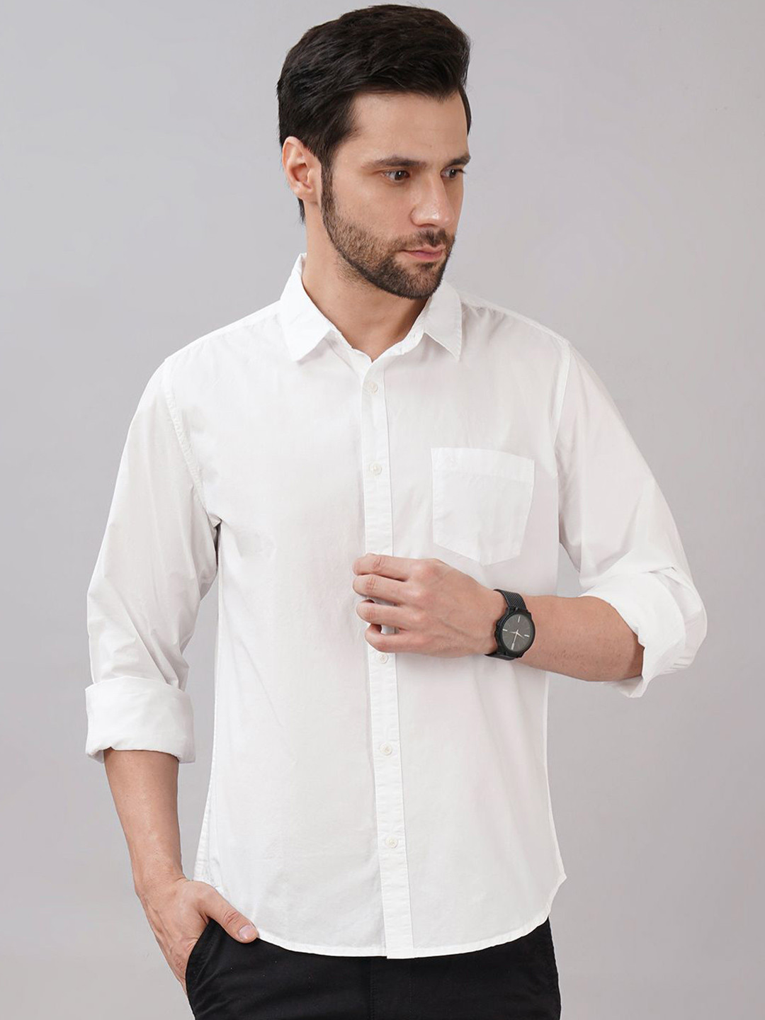Sand Dunes Men Standard Fit Solid Spread Collar Cotton Casual Shirt