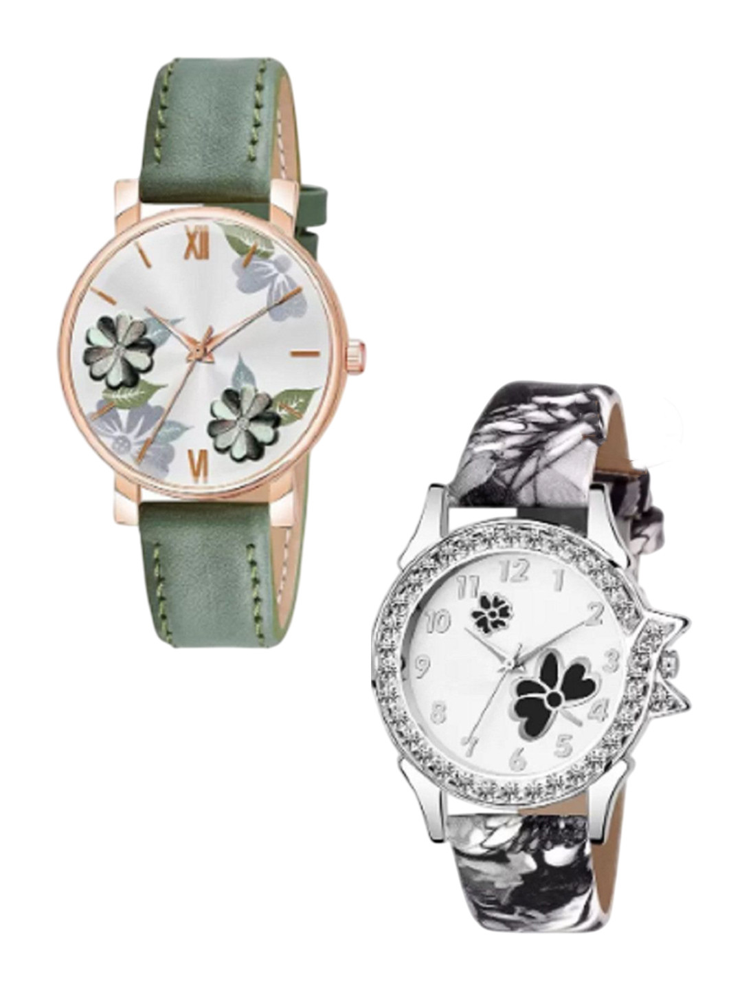 Miss Perfect Women Pack Of 2 Round Dial & Leather Straps Analogue Watch LJ260