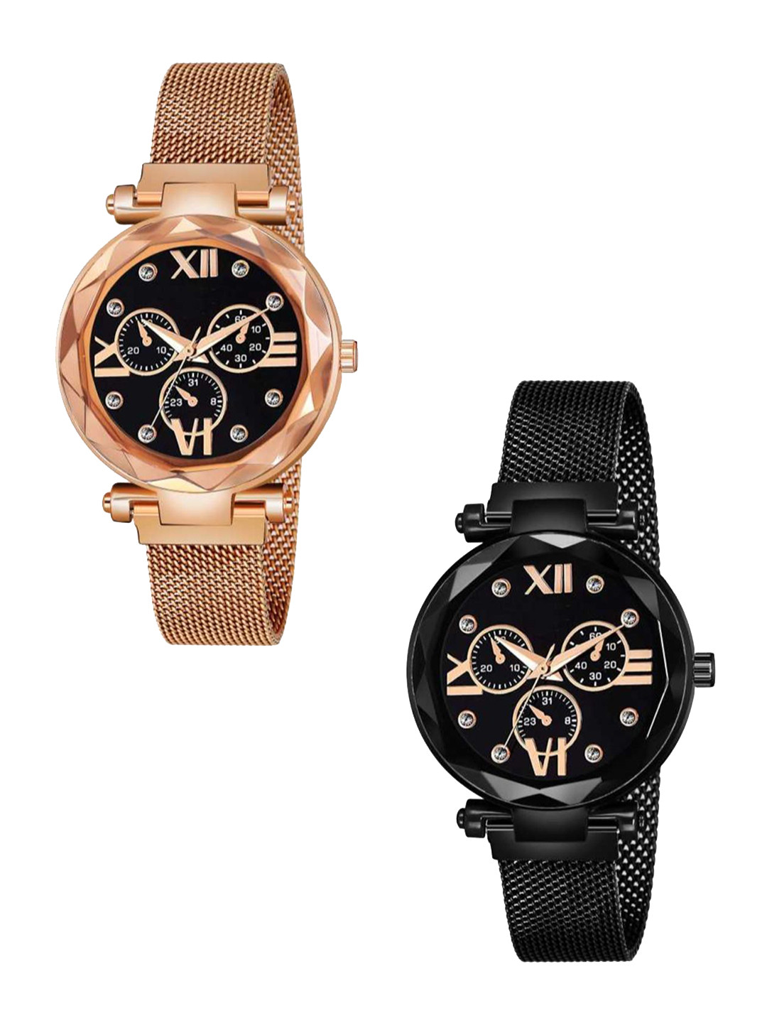 Miss Perfect Women Set Of 2 Embellished Dial & Bracelet Style Straps Analogue Watch TrM47