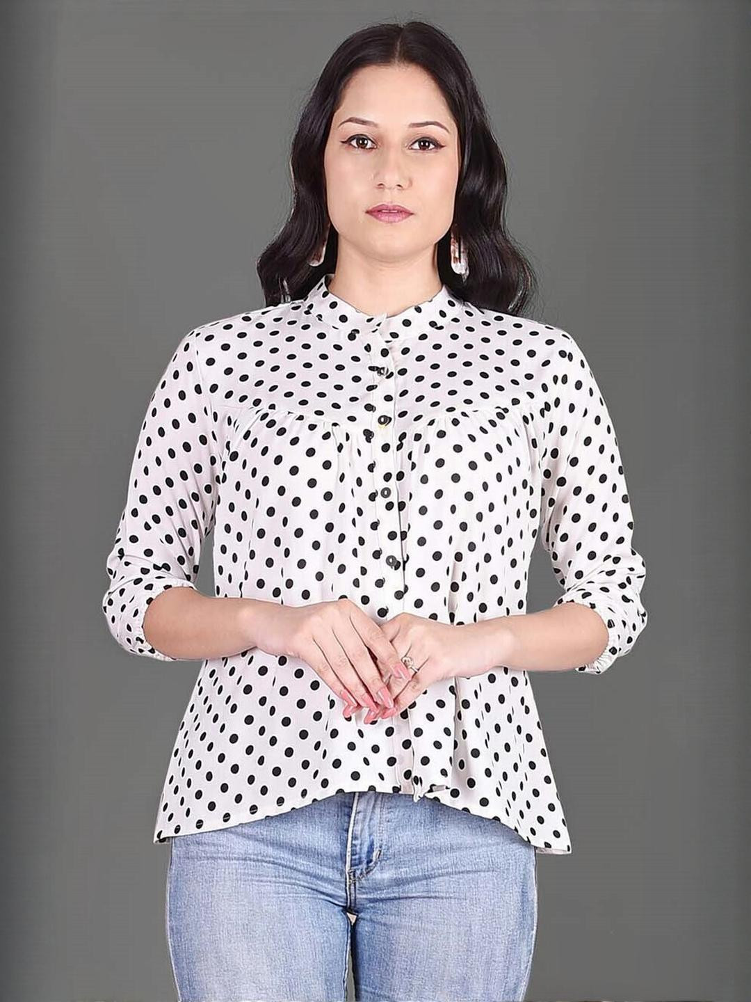Indiwest Women Black & White Polka Dotted Cotton Top