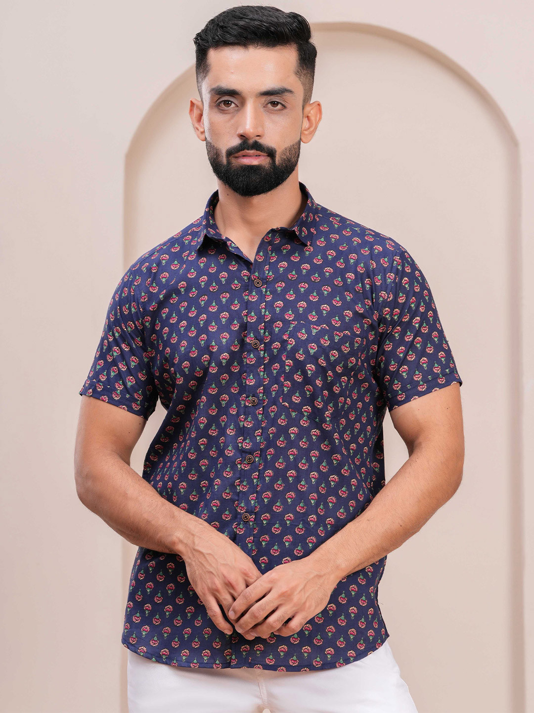 JAHIDA COMFORT WITH STYLE Comfort Printed Short Sleeves Cotton Shirt