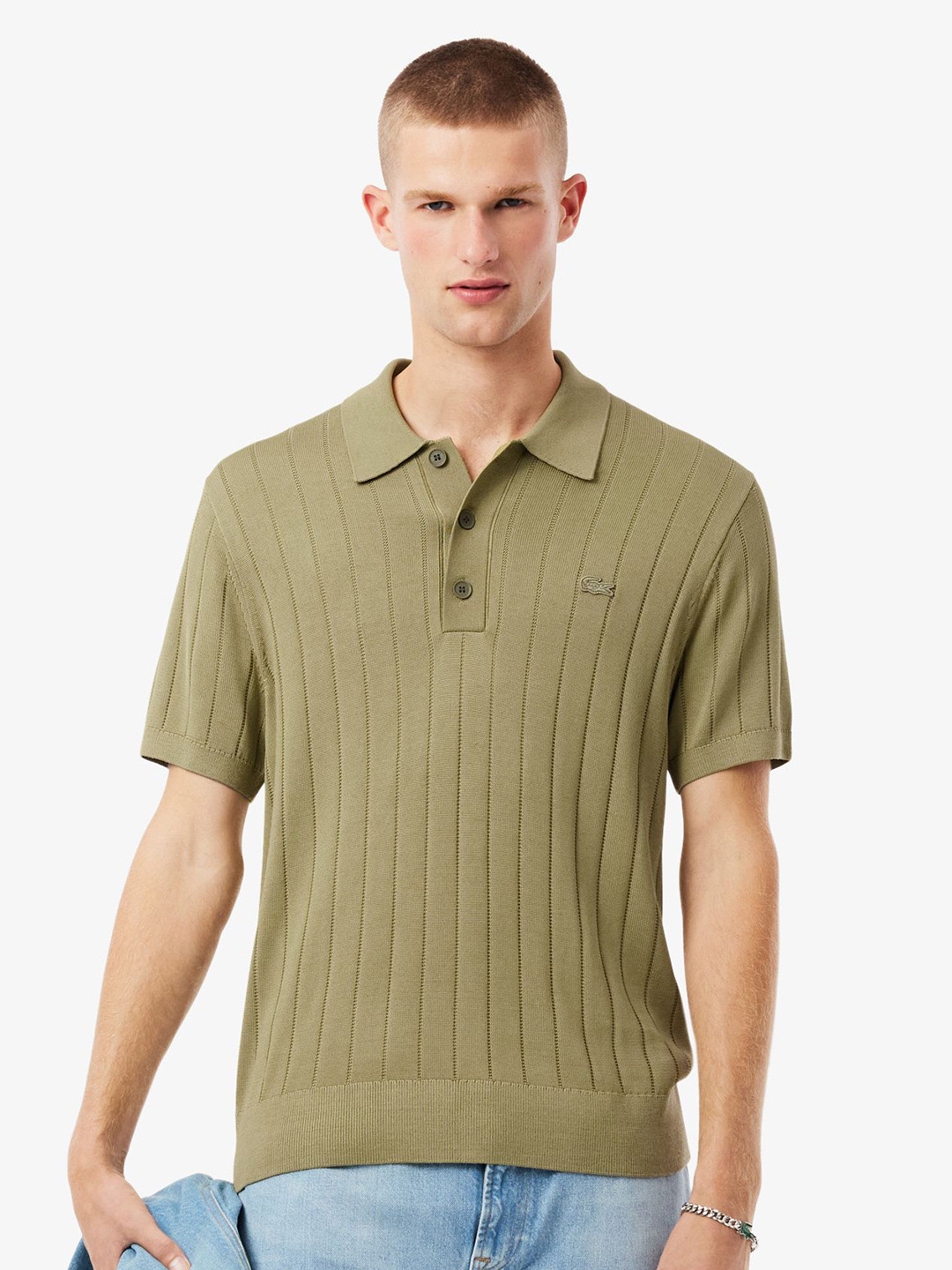 Lacoste Fluid Men Ribbed Knit Polo Collar Sweater