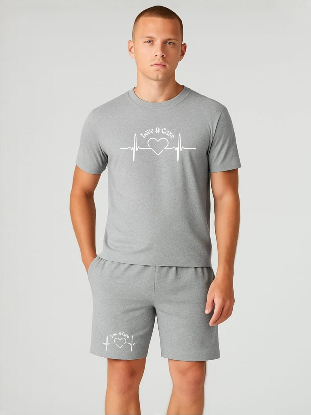 FABSTIEVE Love And Care Men Printed Round Neck T-Shirt With Shorts Co-Ords