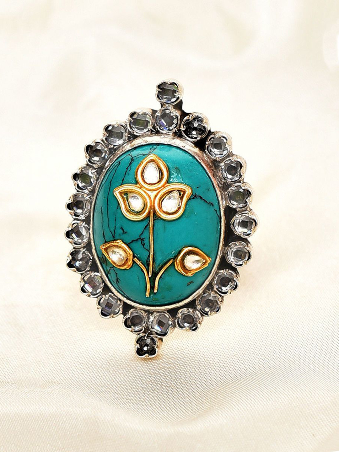 JAYPORE Turquoise-Studded Adjustable Finger Ring