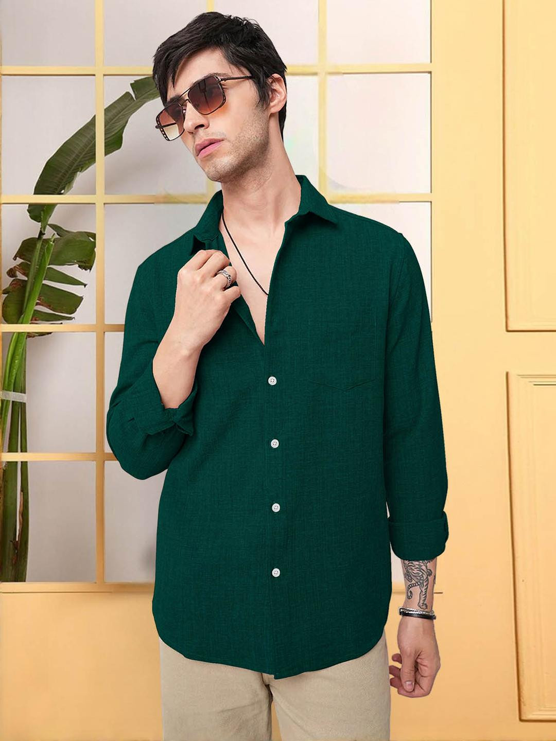 Moda Rapido Men Green Polyester Casual Shirts