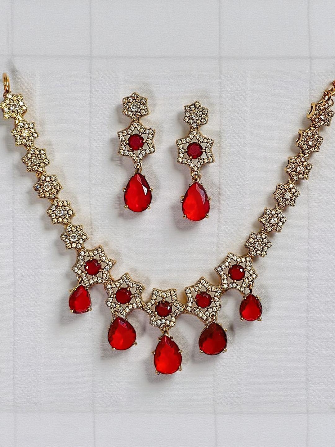 BlingNation Women Gold Plated American Diamond Studded Necklace and Earrings Set