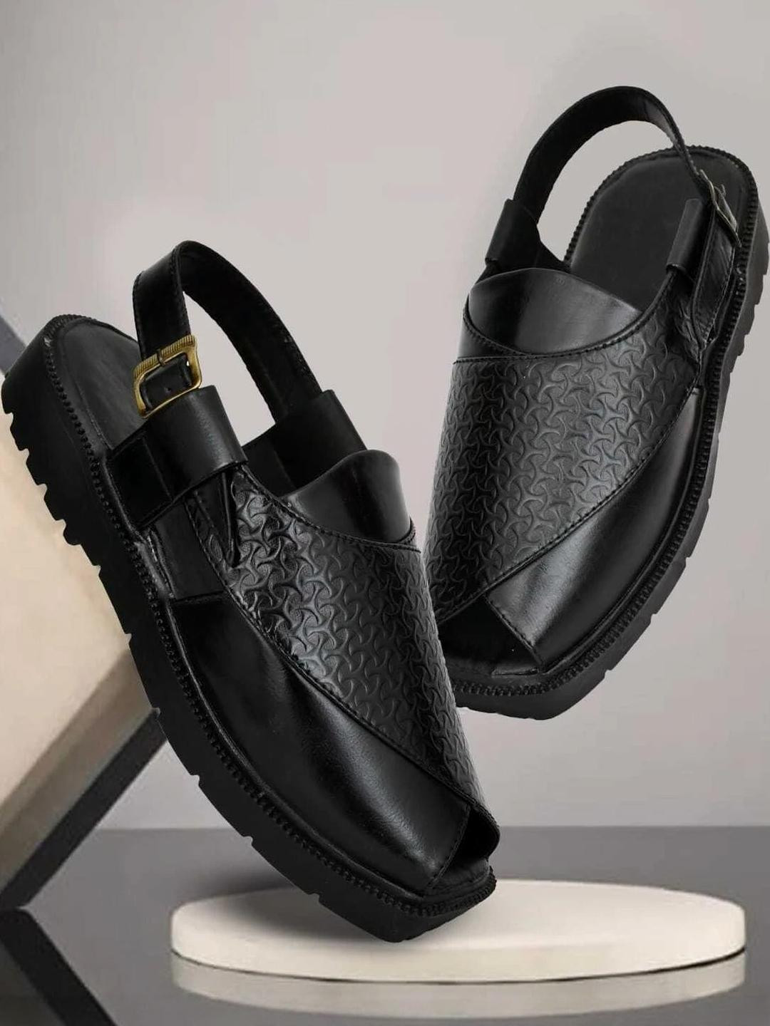 VATELIO Men Black Foam Buckle Strap Sandals