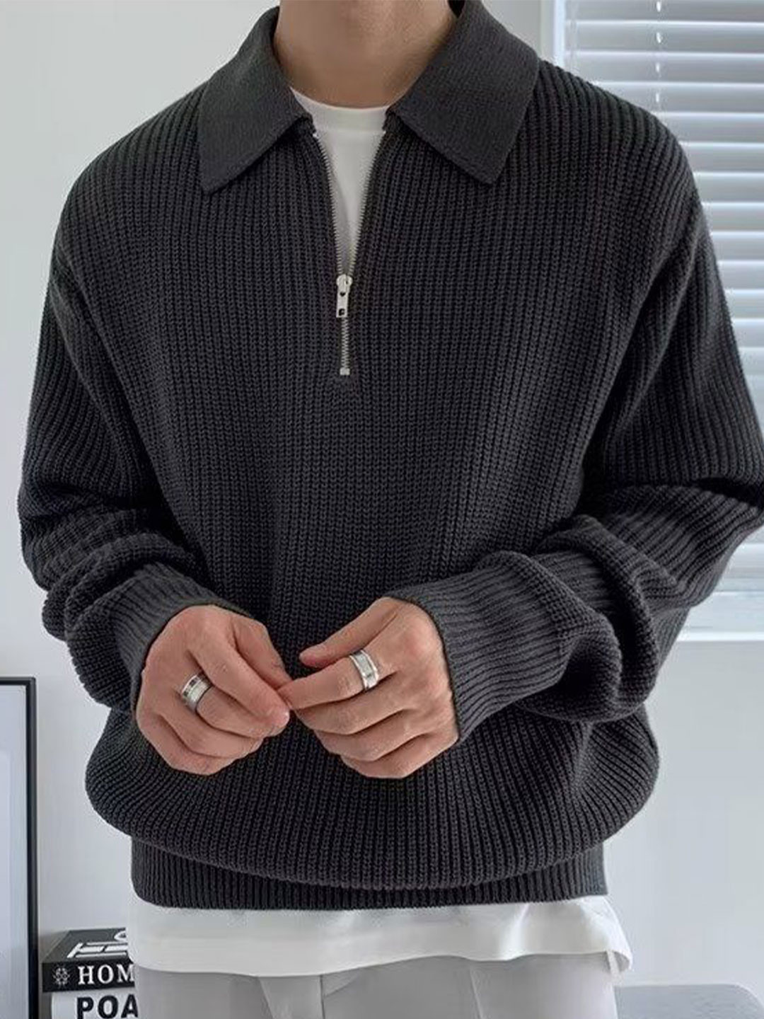 StyleCast Men Shirt Collar Ribbed Pullover