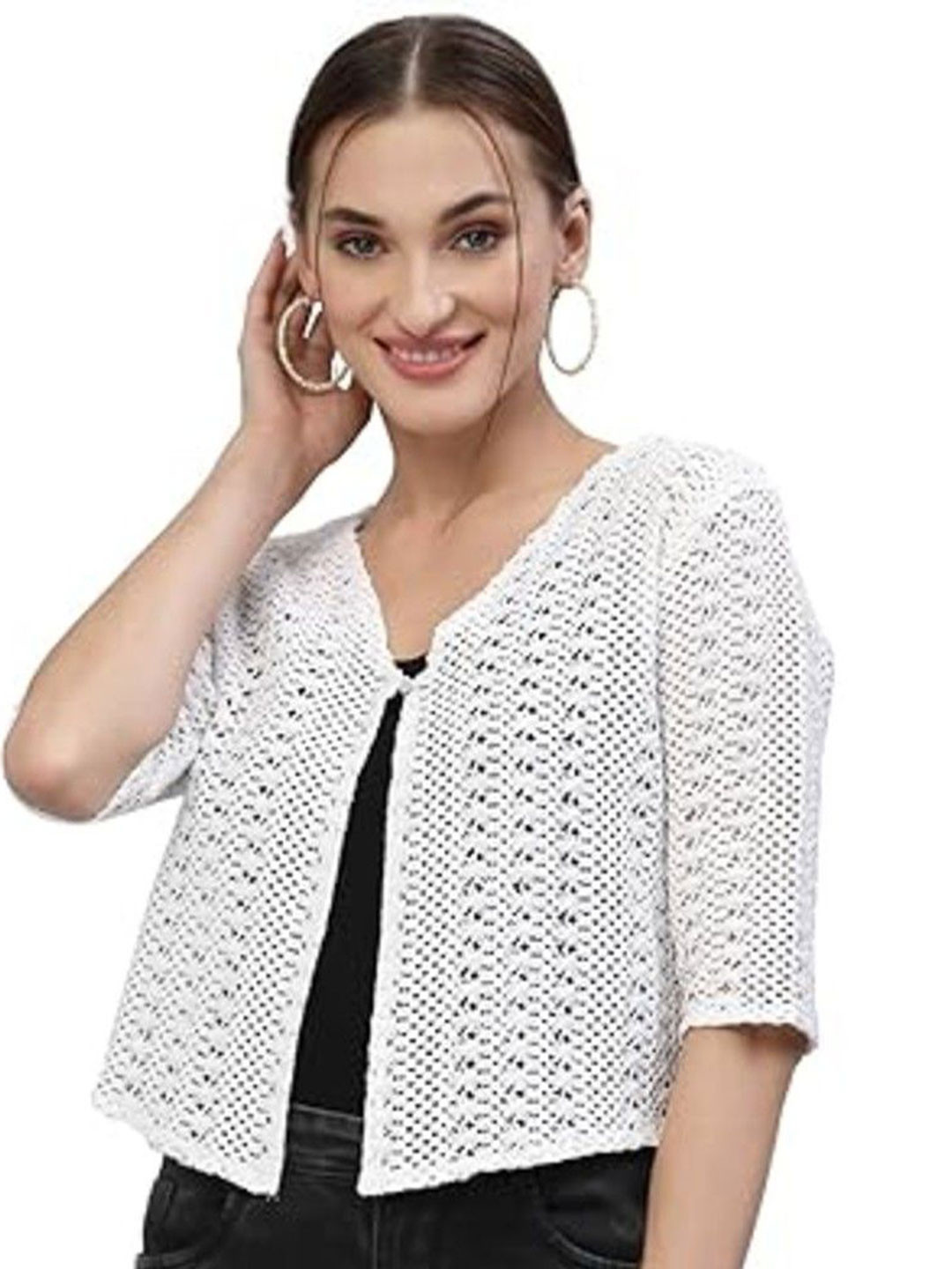 NATURE CRAFT Self Design Mandarin Collar Open Front Cotton Shrug