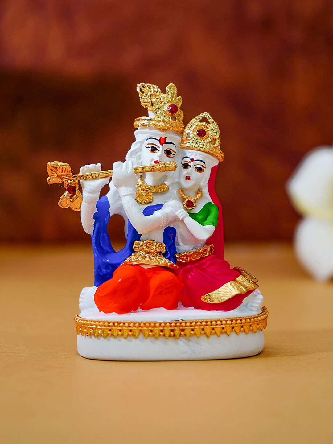 Ekhasa White & Gold-Toned Lord Radha Krishna Religious Idol Showpiece