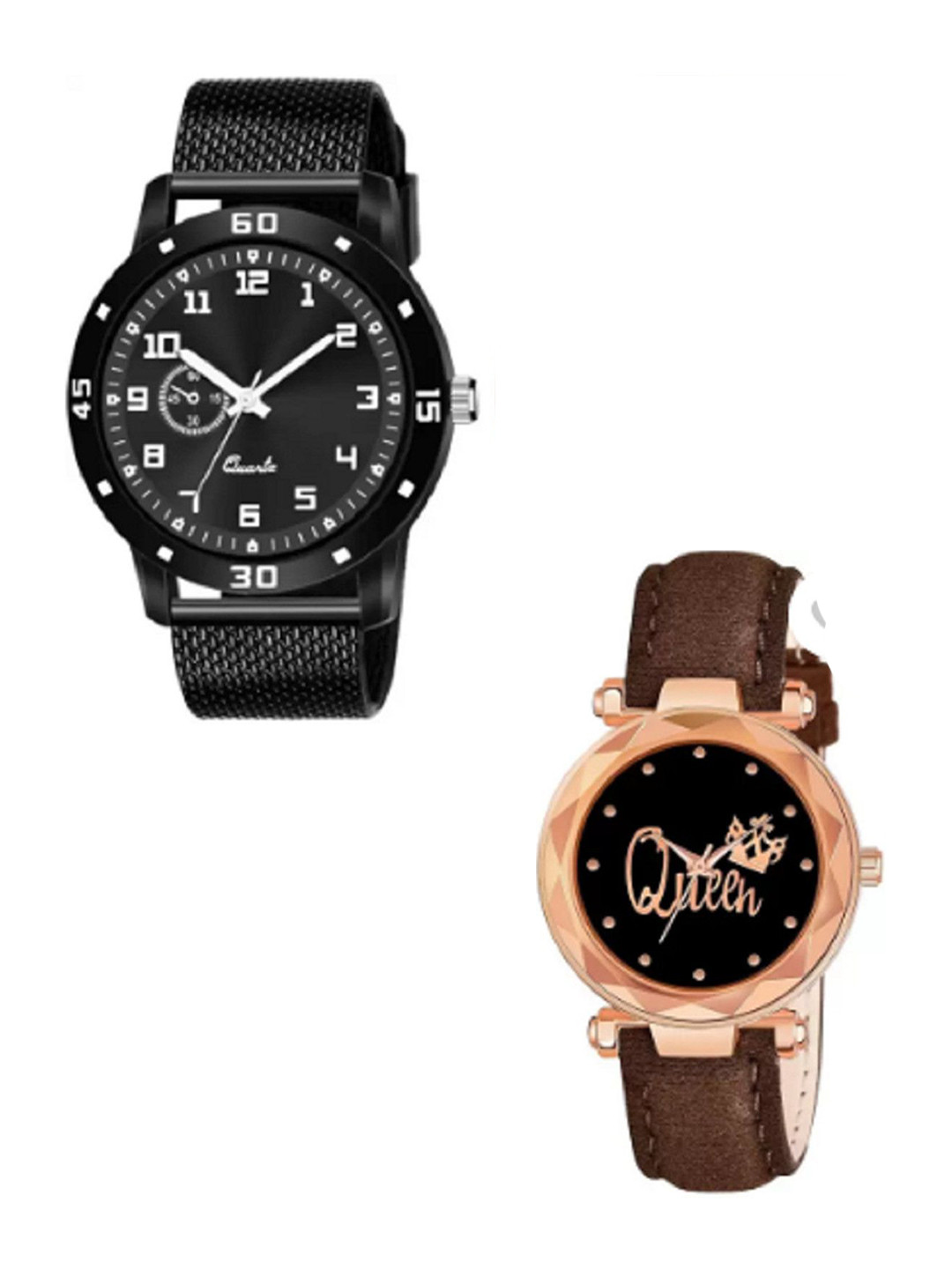 Miss Perfect Unisex Pack Of 2  Embellished Dial & Textured Straps Analogue Watches LJ283