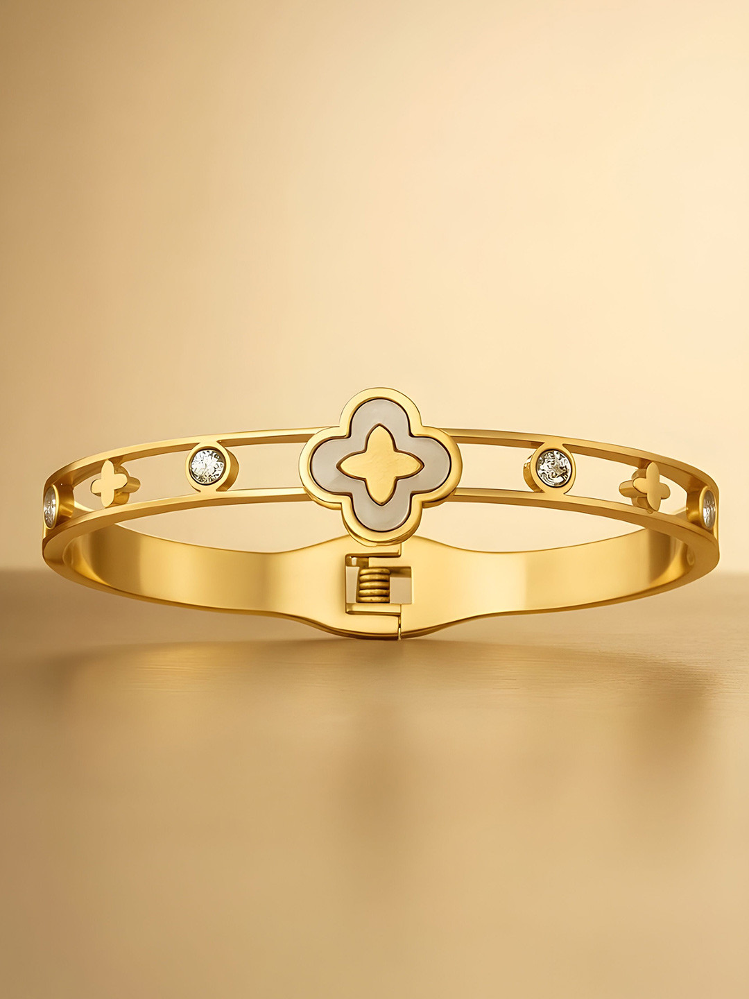 SV FANCY BANGLES Stainless Steel Gold Plated Artificial Stones Studded Kada Bracelet