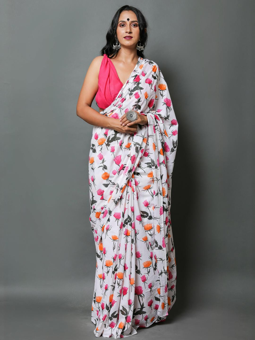 Pinkcity Trade World Floral Jaipuri Hand Block Print pure cotton saree