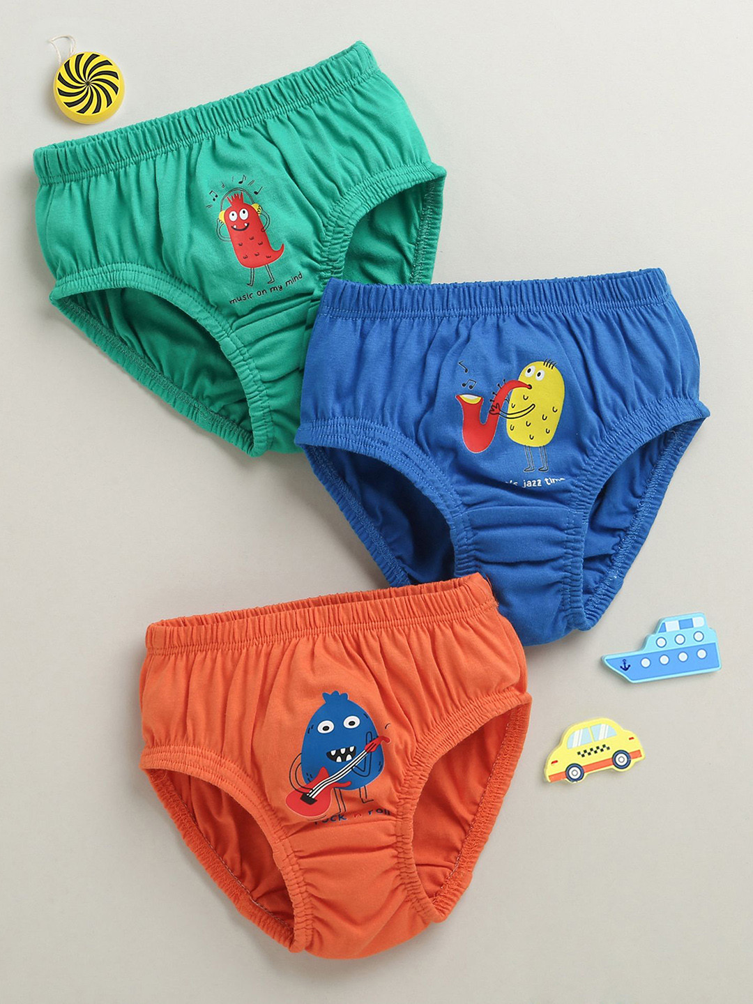 BUMZEE Infant Boys Pack Of 3 Printed Cotton Mid-Rise Basic Briefs Peb10633