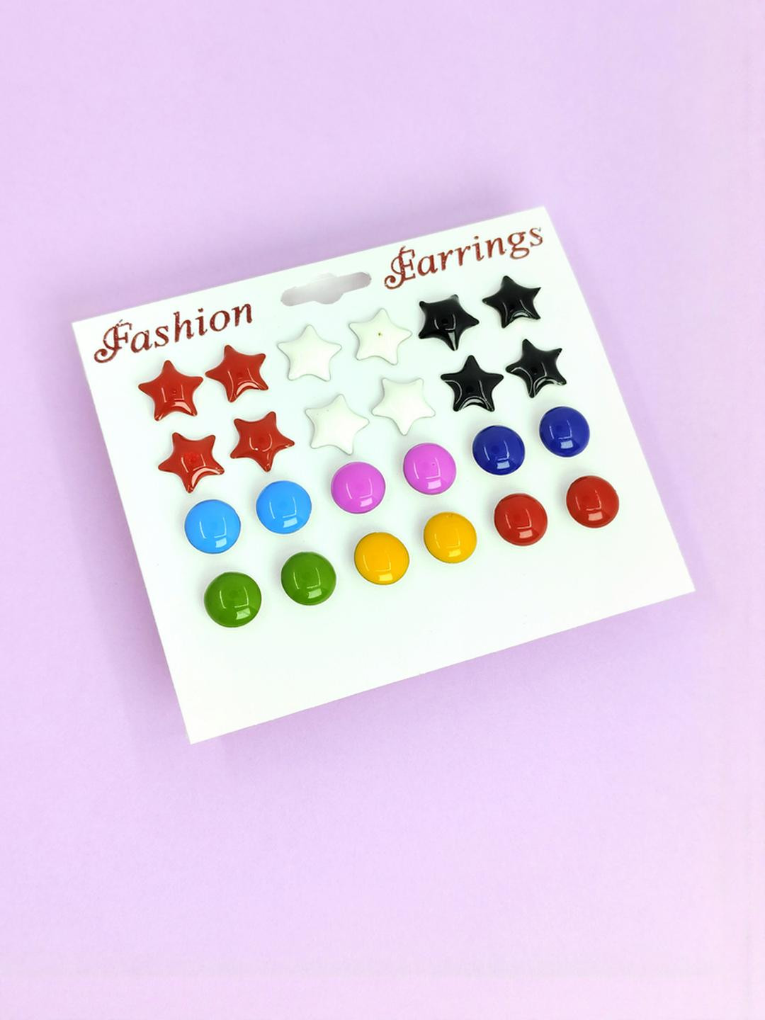 Honbon 12 Pairs Stainless Steel Star Ball Geometric Studs Earring