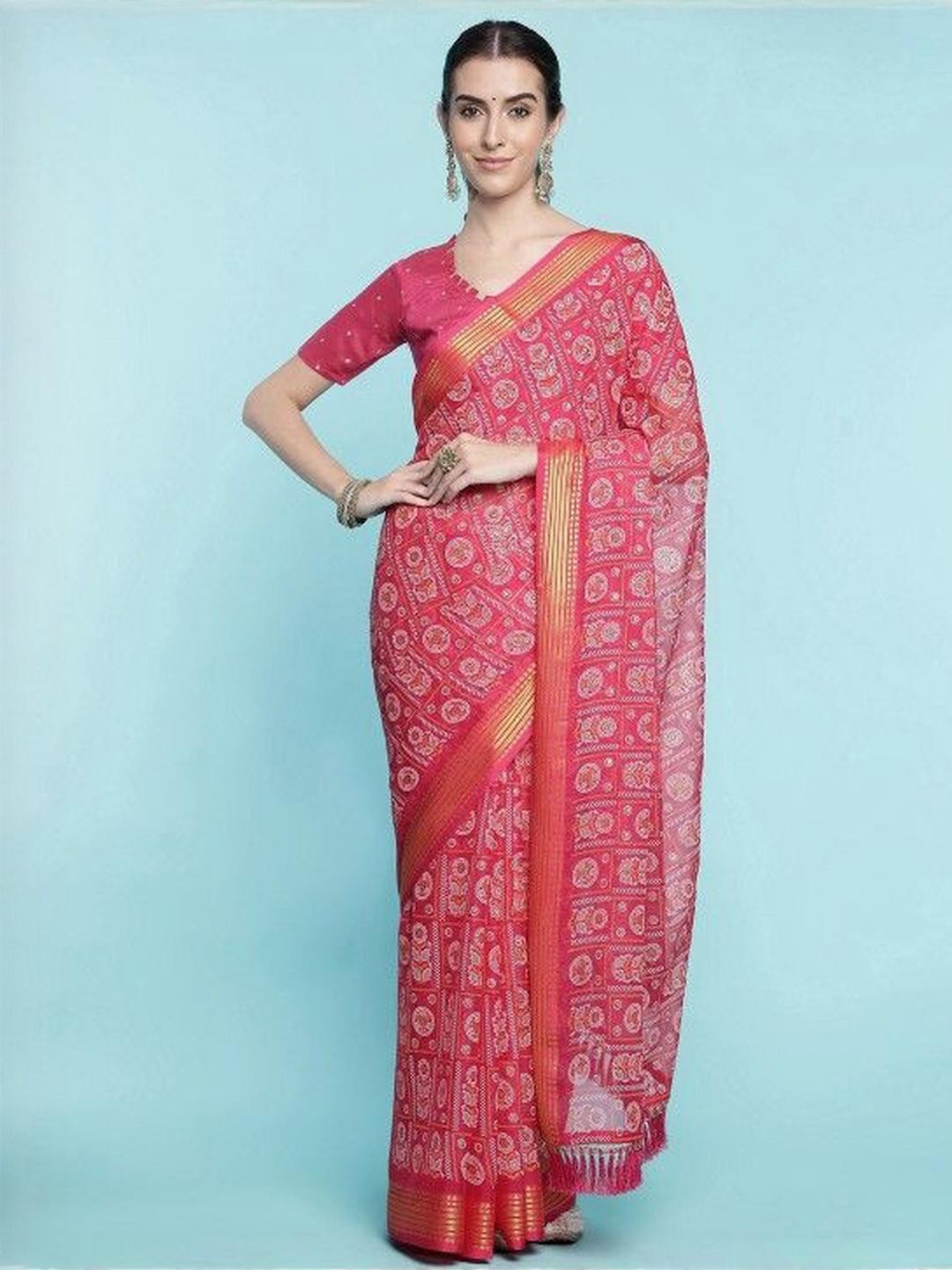 KARAGIRI Pink Chiffon Saree With Blouse Piece
